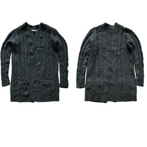 Vince Wool Cable Knit Button Down Cardigan with Pockets Dark/ forest Green S/M